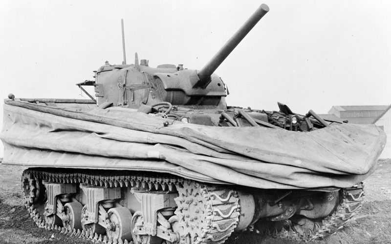 Duplex-Drive Sherman with Flotation Screen Lowered