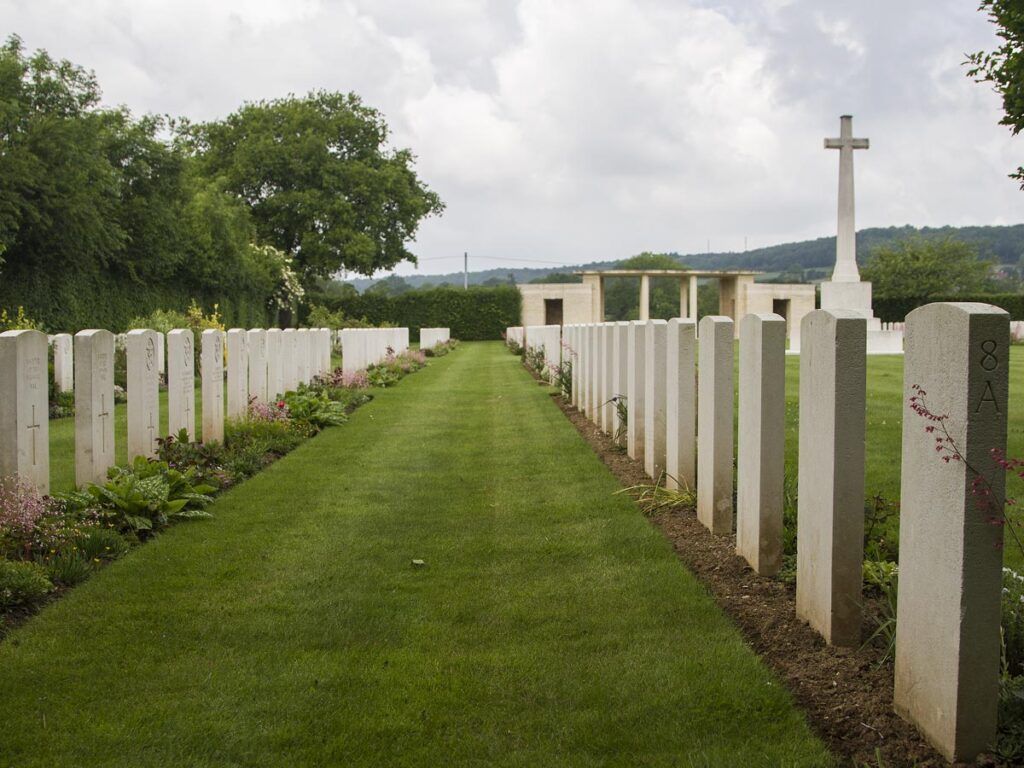 Rows of Headstones at St. Charles de Percy War Cemetery
