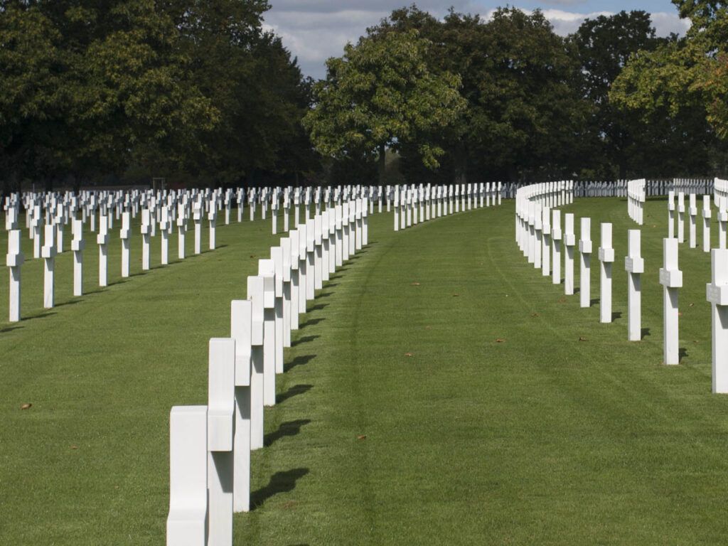 Rows Of White Crosses At Brittany American Cemetery At Saint James