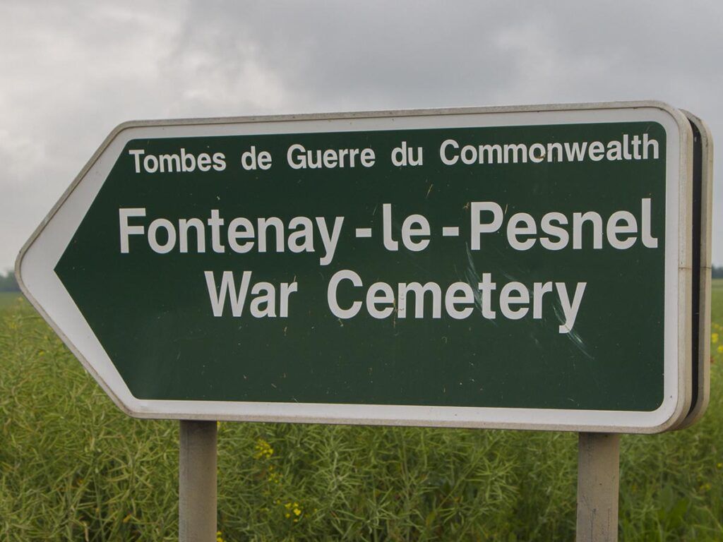 Sign for Fontenay-le-Pesnel War Cemetery