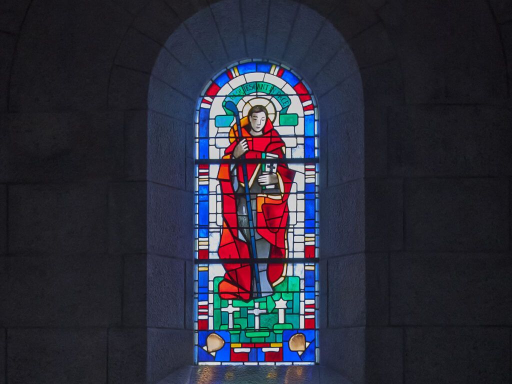 Stained Glass Window In Chapel At Brittany American Cemetery At Saint James